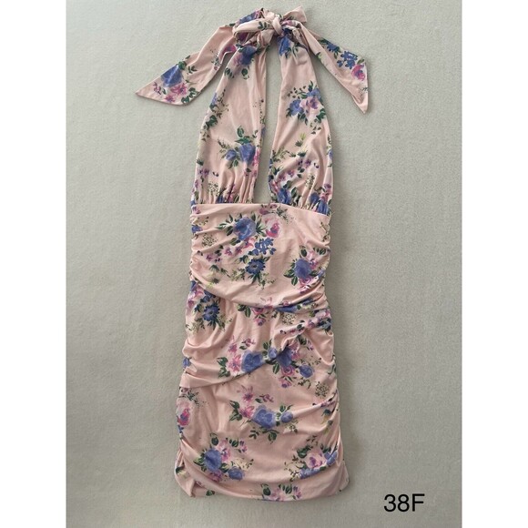 NWT Zara Size S‎ Pink Floral Mini Halter Dress Bloggers Fav - Picture 1 of 10